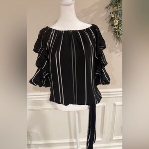 Vince Camuto Women's Striped Black/white Off The Shoulder 3/4 Puff Sleeve Med.